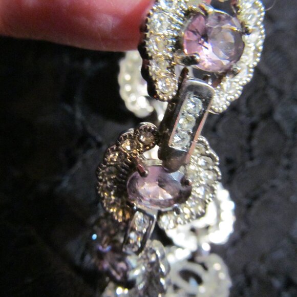 Vintage Faux Amethyst and Faux Diamond bracelet Silver Tone 7-1/2" ~ Stunning! - Picture 5 of 14